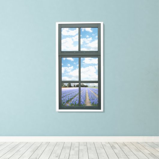 Hyacinten Floral Faux Window Uitzicht Canvas Afdruk (Insitu (Houten vloer))