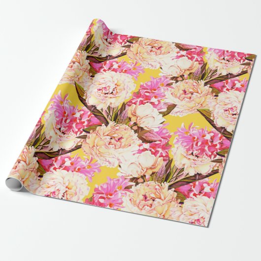 Hyacinth and peonis flowers, seamless pattern. Wat Cadeaupapier (Uitgerold)