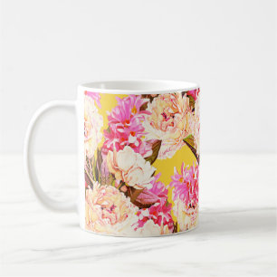 Hyacinth- en peonisbloemen, naadloos patroon. Wat Koffiemok