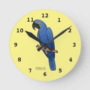 Hyacinth macaw bird cartoon illustraties ronde klok