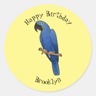 Hyacinth macaw bird cartoon illustraties ronde sticker