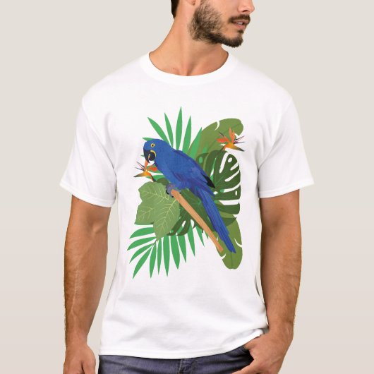 Hyacinth macaw with leaves t-shirt (Voorkant)