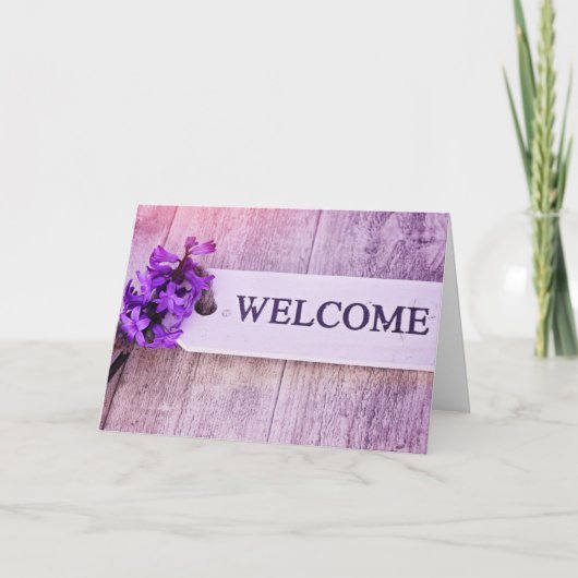 Hyacinth Paars Wood Sign Spring Floral Welcome Kaart (Voorkant)