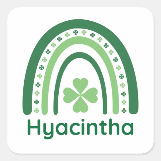 Hyacintha Name Clover Boho Rainbow Vierkante Sticker (Voorkant)