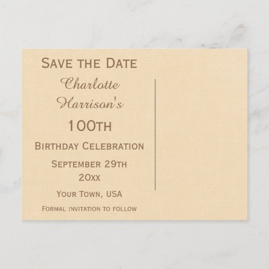 Hyacinths 100th Birthday Bewaar de datum Aankondigingskaart (Achterkant)