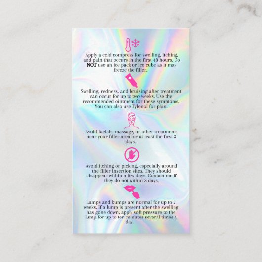 Hyaluron Pen Filler Nazorg-instructies Visitekaartje (Achterkant)