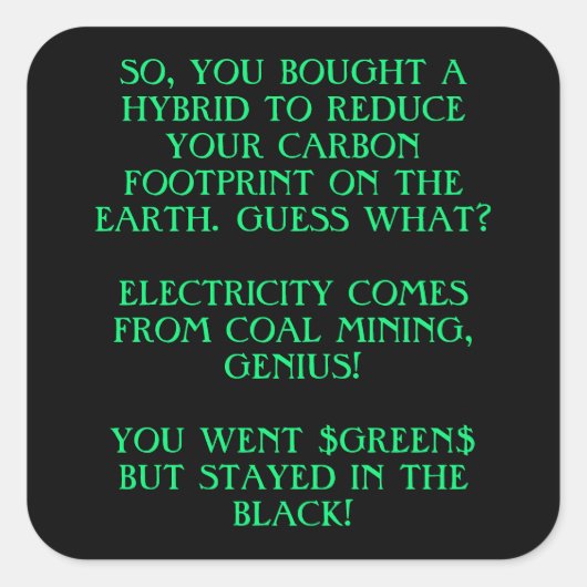 HYBRIDE AUTO'S VIERKANTE STICKER (Voorkant)