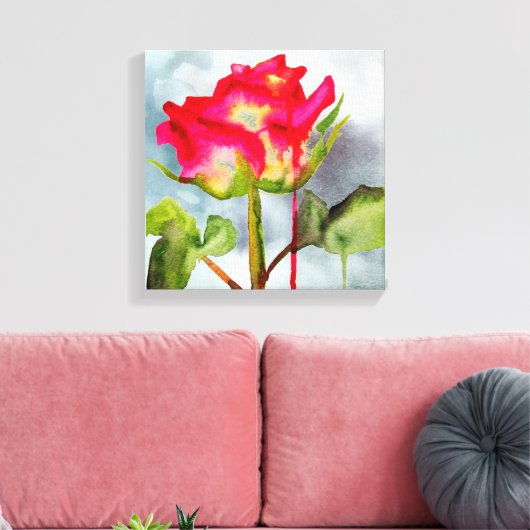 Hybride thee Roos waterverf moderne bloem Canvas Afdruk (Insitu (Woonkamer))