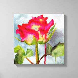 Hybride thee Roos waterverf moderne bloem Canvas Afdruk