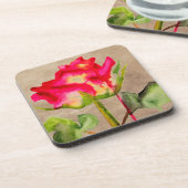 Hybride thee Roos waterverf moderne bloemkunst Bier Onderzetter (Linkerzijde)