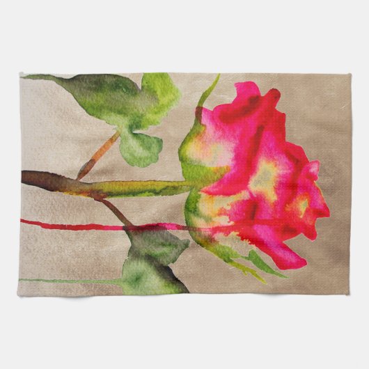 Hybride thee Roos waterverf moderne bloemkunst Theedoek (Horizontaal)