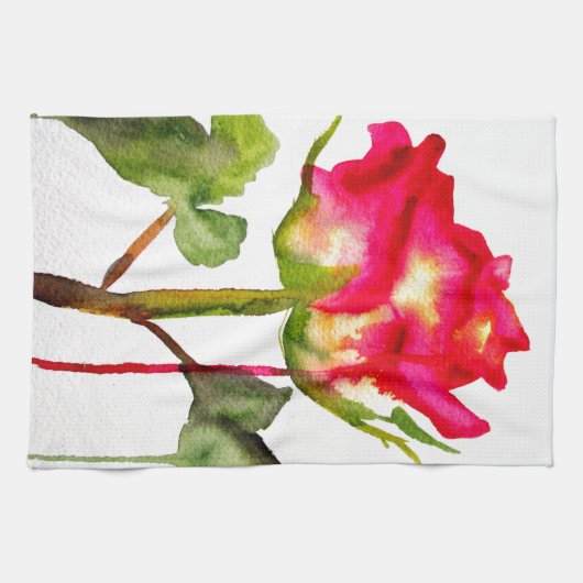 Hybride thee Roos waterverf moderne bloemkunst Theedoek (Horizontaal)