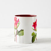 Hybride thee Roos waterverf moderne bloemkunst Tweekleurige Koffiemok (Center)
