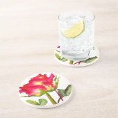 Hybride thee Roos waterverf moderne bloemkunst Zandsteen Onderzetter (Zijkant)