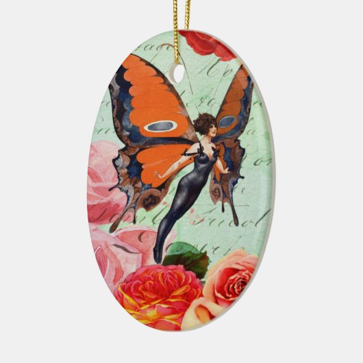 Hybride vlindervrouw met Rozen Keramisch Ornament (Links)