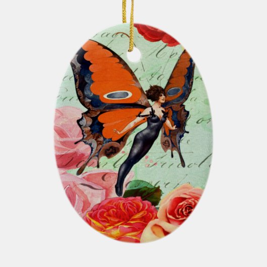 Hybride vlindervrouw met Rozen Keramisch Ornament (Achterkant)