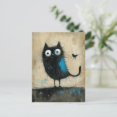 Hybride wezen op kat en vogel briefkaart (Staand voorkant)