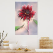 Hybride zonnebloem die in de wind waait poster (Keuken)