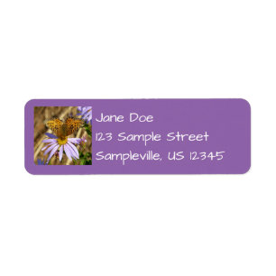 Hydaspe Fritillary op Paarse Aster Flowers Etiket