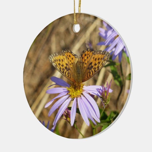 Hydaspe Fritillary op Paarse Aster Flowers Keramisch Ornament (Links)