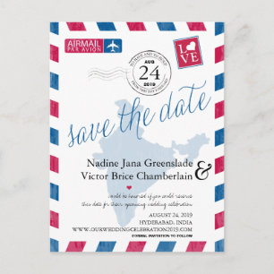 Hyderabad, India Airmail Wedding Save the Date Aankondigingskaart
