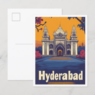 Hyderabad India Art Vintage Travel Illustration Briefkaart