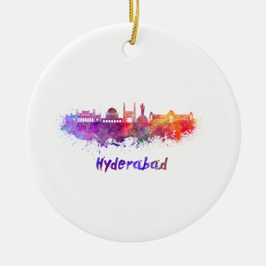 Hyderabad skyline in waterverf keramisch ornament (Voorkant)