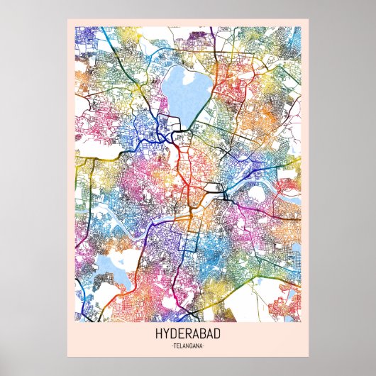 Hyderabad Telangana Kaart Poster (Voorkant)