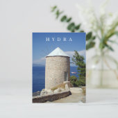 Hydra eiland windmolen uitzicht ansichtkaart briefkaart (Staand voorkant)