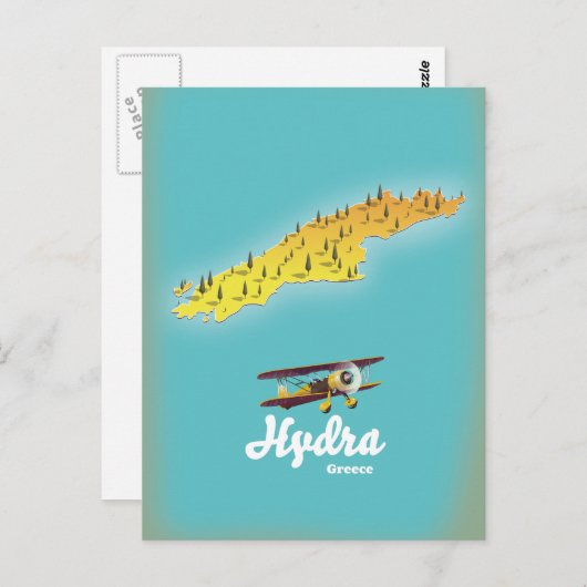 Hydra greece retro map briefkaart (Voorkant / Achterkant)