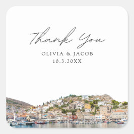 Hydra Griekenland bruiloft gunst dank u Vierkante Sticker