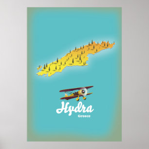 Hydra Griekenland retro kaart Poster