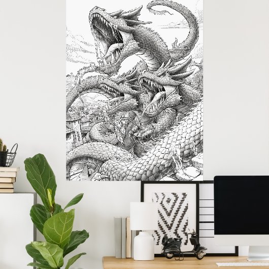 Hydra kleurboek pagina - Giant Snake Creature Poster (Thuiskantoor)