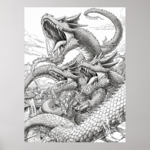 Hydra kleurboek pagina - Giant Snake Creature Poster