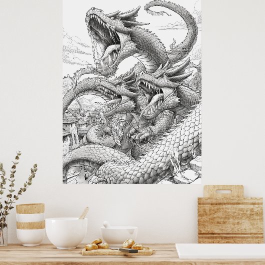 Hydra kleurboek pagina - Giant Snake Creature Poster (Keuken)