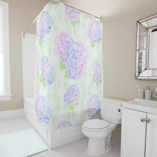 Hydrang in Waterverf bloemen en bladeren Douchegordijn (In situ)