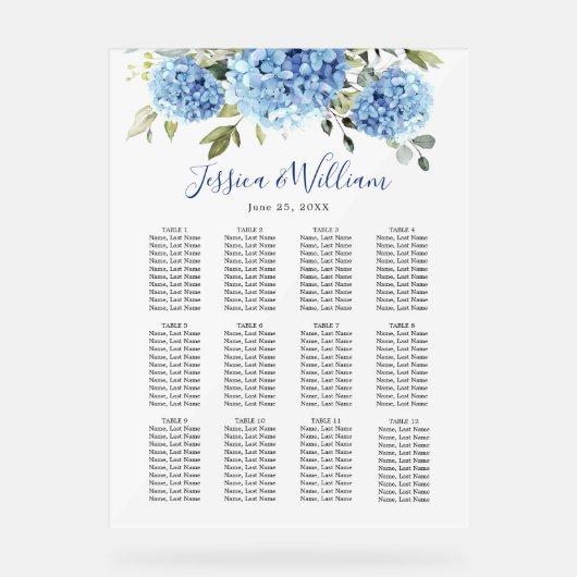 Hydrangea 12 Tafels Zitplaatsen GRAFIEK Acryl Teke Acryl Bord (Voorkant)