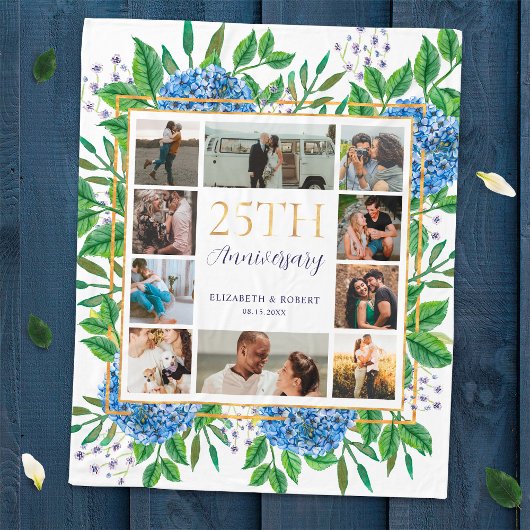 Hydrangea 25e verjaardag aangepaste foto-collage fleece deken