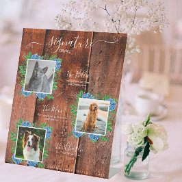 Hydrangea 3 Foto Houten Trouwfeest Huisdier Signat Reclamebord Met Voetstuk