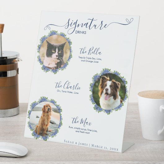 Hydrangea 3 Foto Signature Drink Sign Wedding Pet Reclamebord Met Voetstuk (Insitu)