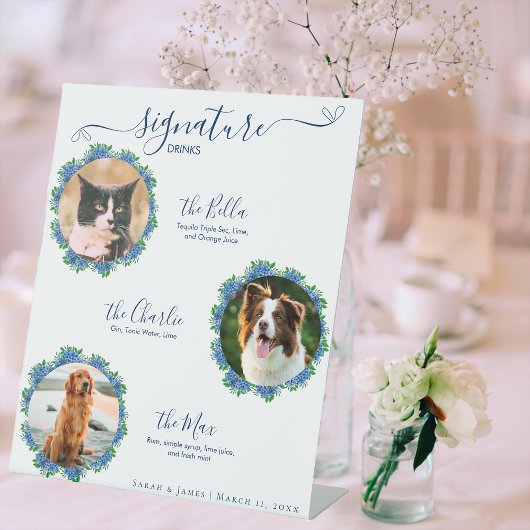 Hydrangea 3 Foto Signature Drink Sign Wedding Pet Reclamebord Met Voetstuk