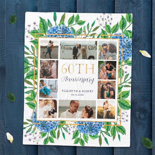 Hydrangea 60e verjaardag aangepaste foto collage fleece deken
