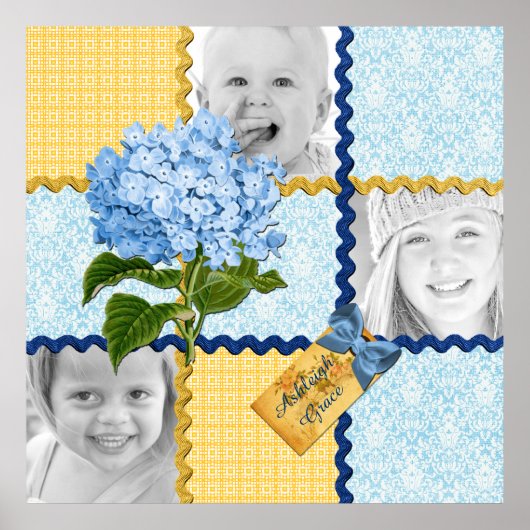 Hydrangea Aangepast Lijst Blauw geel Poster (Voorkant)