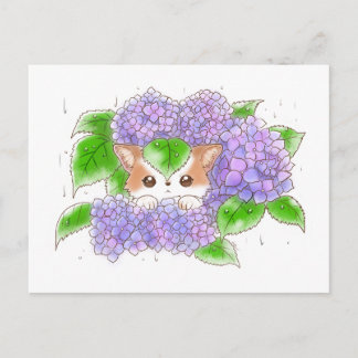 Hydrangea and Mochi Rainy Day  Postcard by Amy C Briefkaart