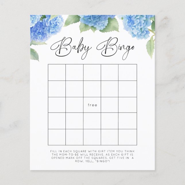 Hydrangea Baby Bingo Baby Shower Spellen (Voorkant)