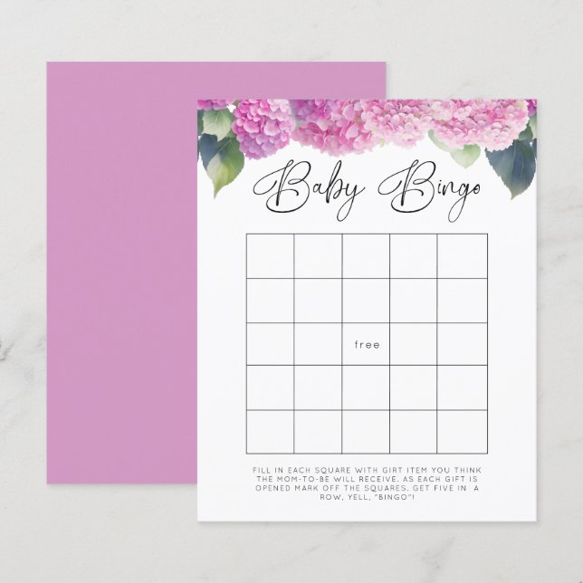 Hydrangea Baby shower Baby Bingo Games (Voorkant / Achterkant)