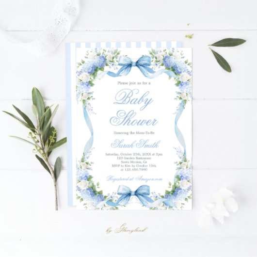 Hydrangea Baby shower Boy Invitation Kaart