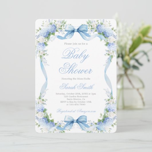 Hydrangea Baby shower Boy Invitation Kaart (Staand voorkant)
