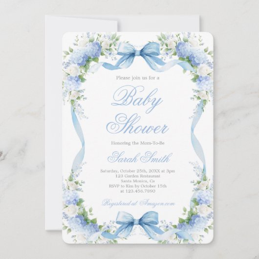 Hydrangea Baby shower Boy Invitation Kaart (Voorkant)