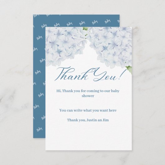 Hydrangea Baby shower Dank u kaart (Voorkant / Achterkant)